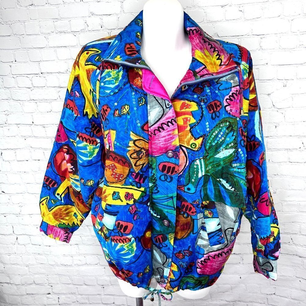 VINTAGE JA RESORT COLORFUL PUFFY SEQUIN ACCENT JACKET - M